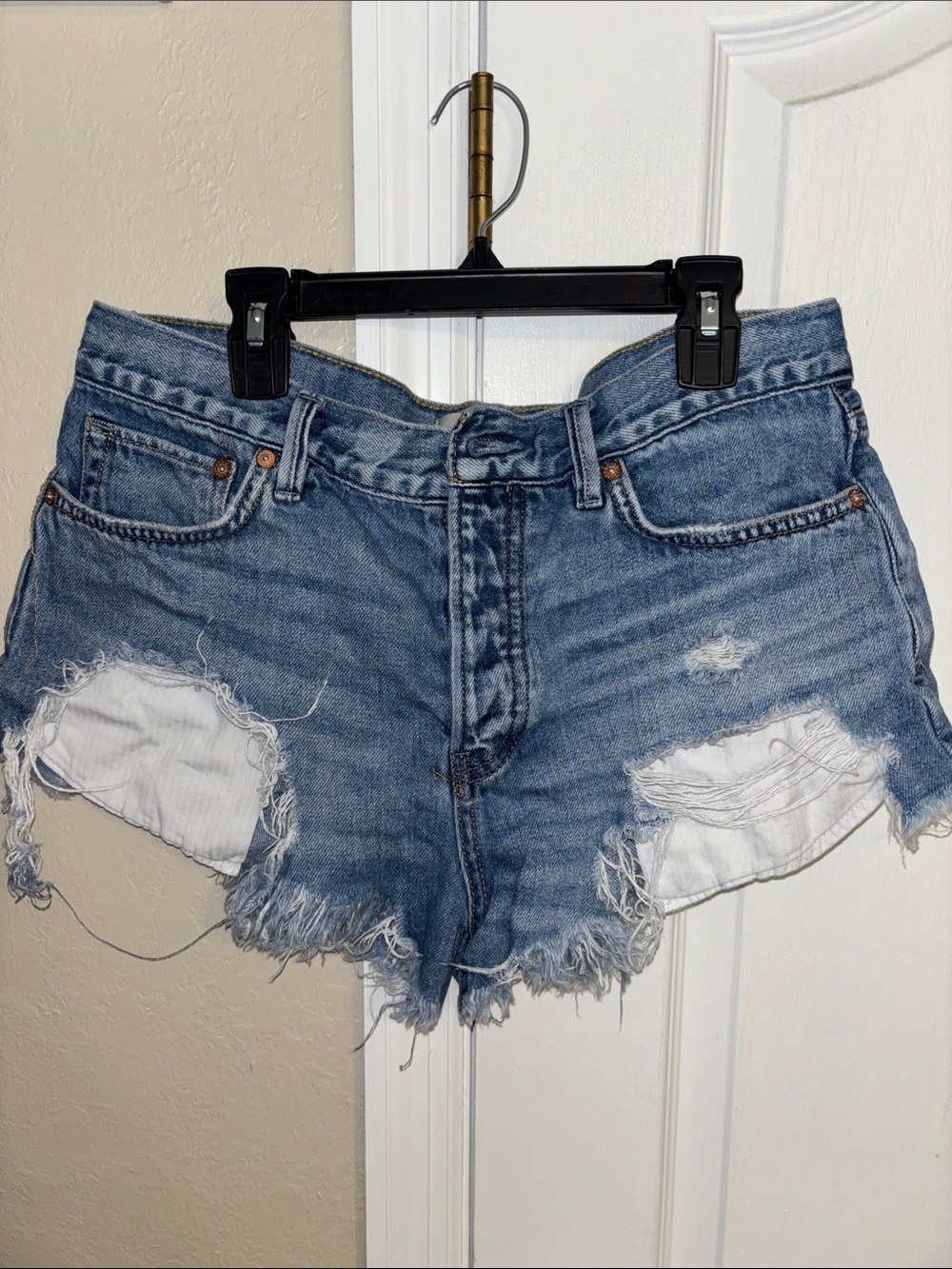 We The Free Light Blue Distressed Denim Shorts